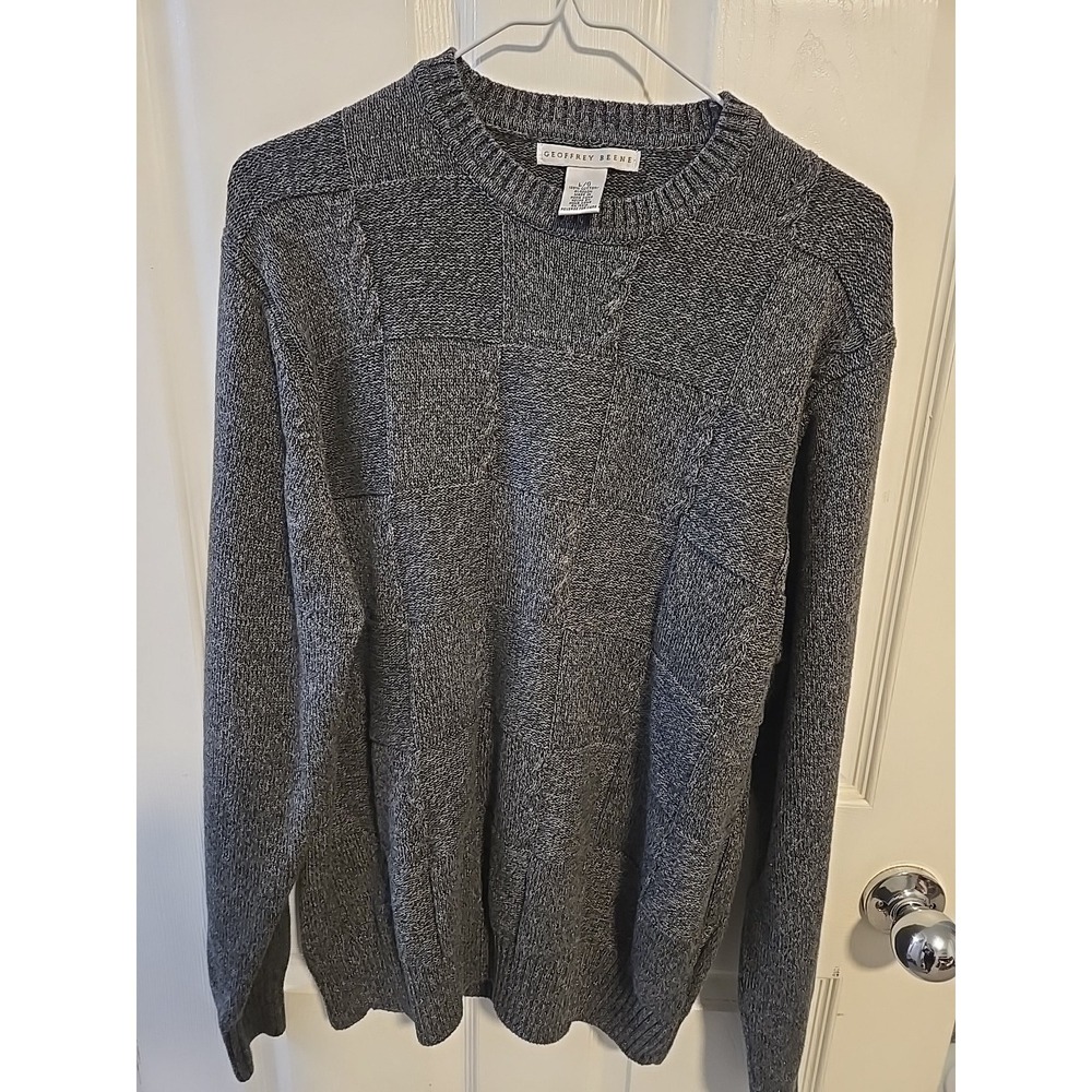 Vintage Geoffrey Beene Sweater L Gray Textured Knit 90s Hong Kong 100% Cotton